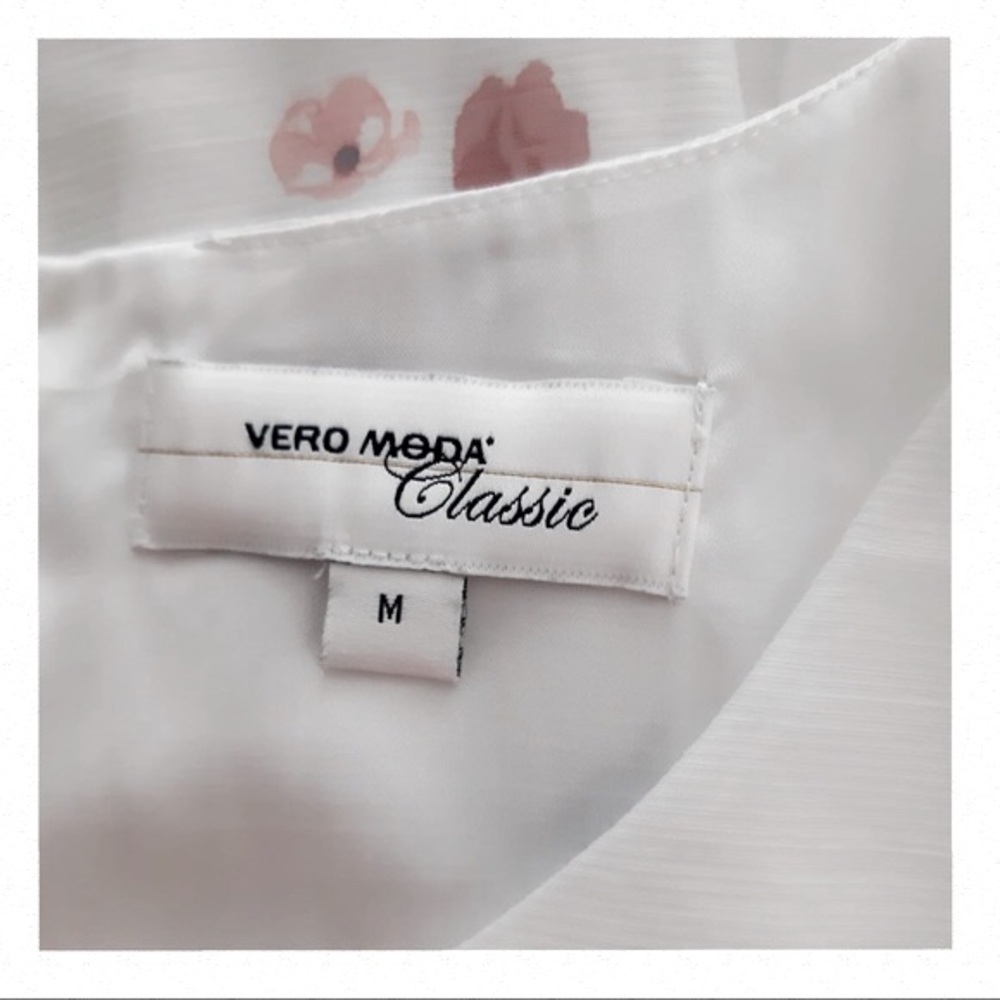RETRO. VERO MODA Vintage Formal Dress. White & Pink Floral Print. Fit & Flared - Picture 7 of 9